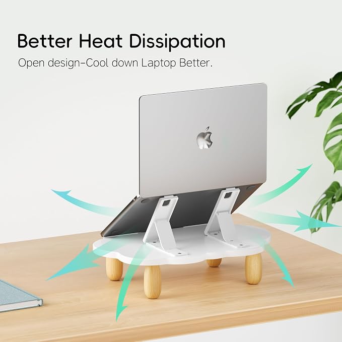 AFOOYO Adjustable Wood Laptop Stand, Ergonomic Height Angles Computer Stand, Cloud-Shaped Holder Riser Notebook Stand for Desk Compatible with Air, Pro, Dell, HP, Lenovo More 10-17.3" Laptops, White - Image 4