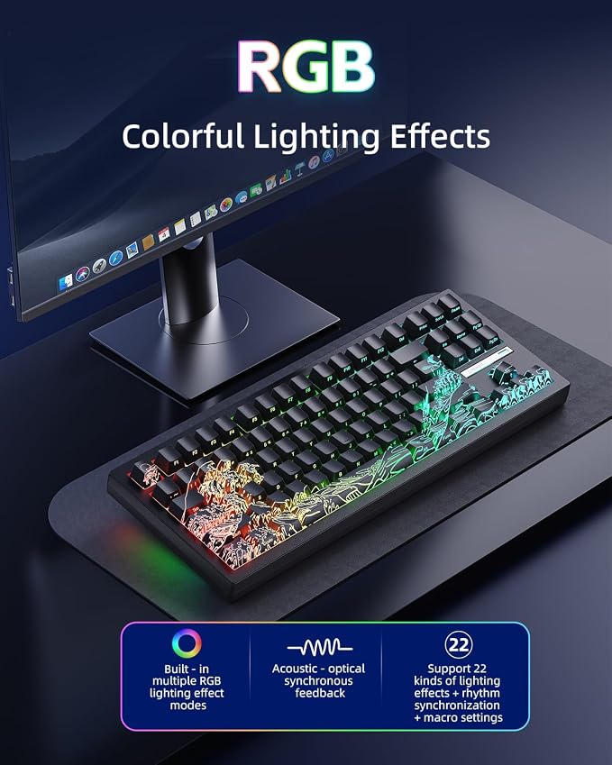 ZORNHER ZH870 Wireless Gaming Mechanical Keyboard,80% Black Custom Creamy Sound Keyboard with Shine Though Wave of Kanagawa Kanagawa Keycaps,Creamy Sounding Linear Switches,Hot-Swappable,RGB Backlit - Image 4