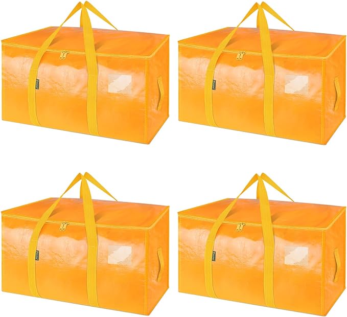 BALEINE 4-Pack Oversized Moving Bags with Reinforced Handles, Heavy-Duty Storage Tote for Clothes, Moving Supplies (Light Yellow, 4-Pack) by BALEINE