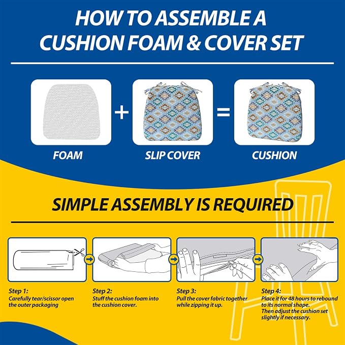 AAAAAcessories D-Shaped Chair Cushions, 2" Thick Dining Chair Pads with Ties and Removable, Machine-Washable Cover, 17" x 16", Set of 8, Geometric Blue - Image 9