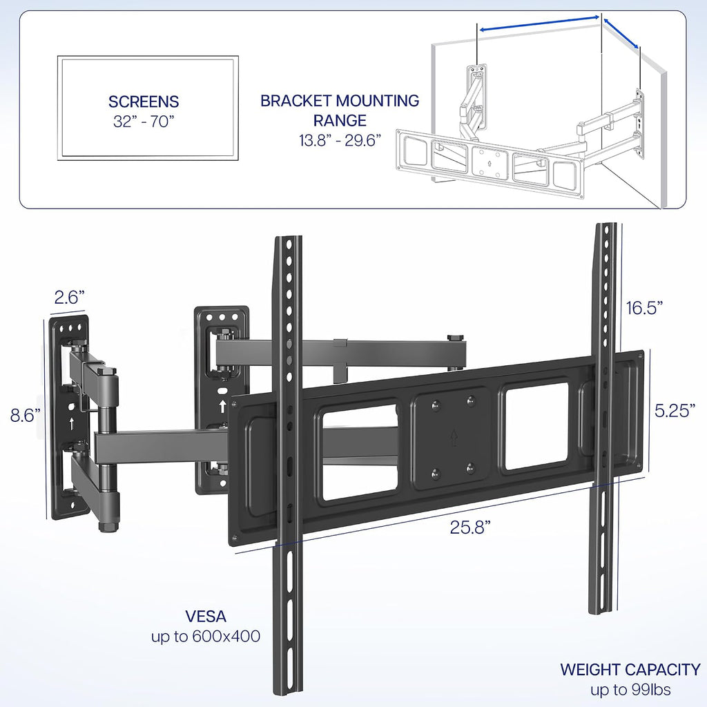 VIVO Corner TV Wall Mount for 37-70 in Screens, Max VESA 600x400mm - Image 4