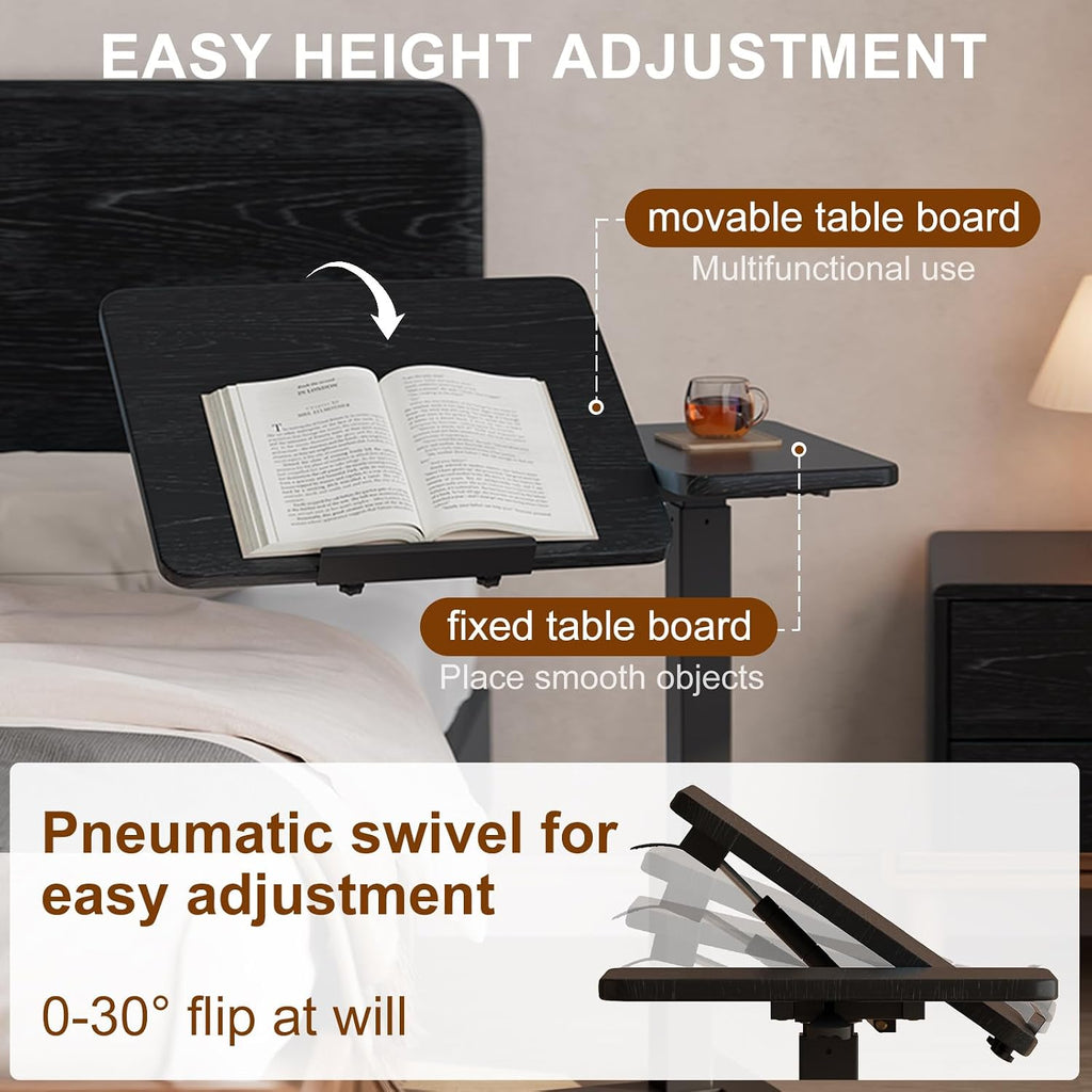 Solid Wood Hospital Bed Table with Wheels，Black - Image 5