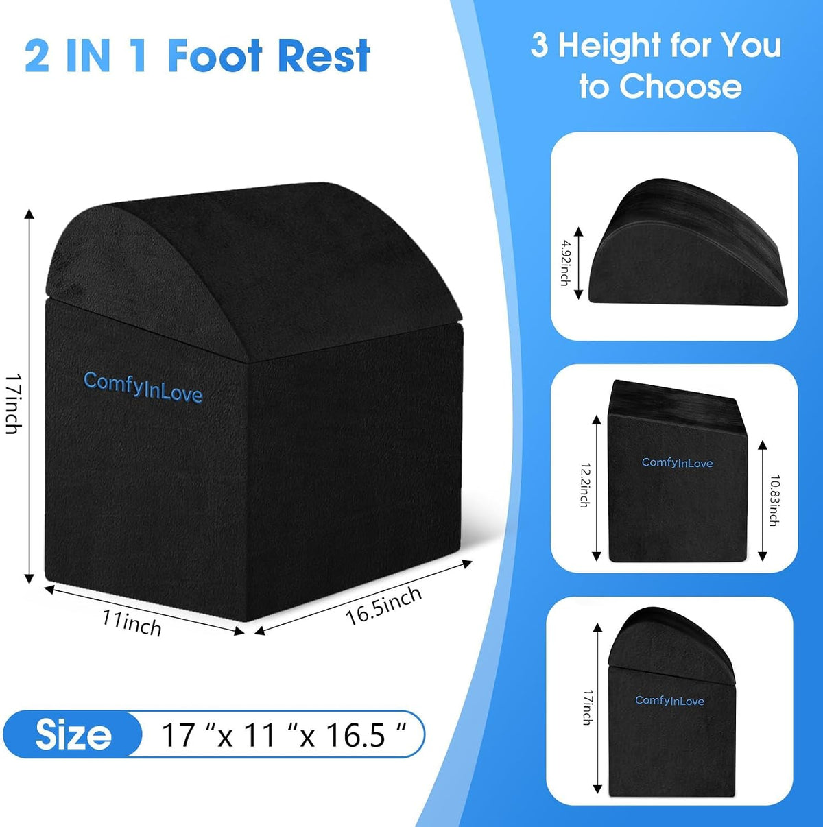 Foot Rest for Under Desk with 3 Heights, Foot Stool, Black - Image 2