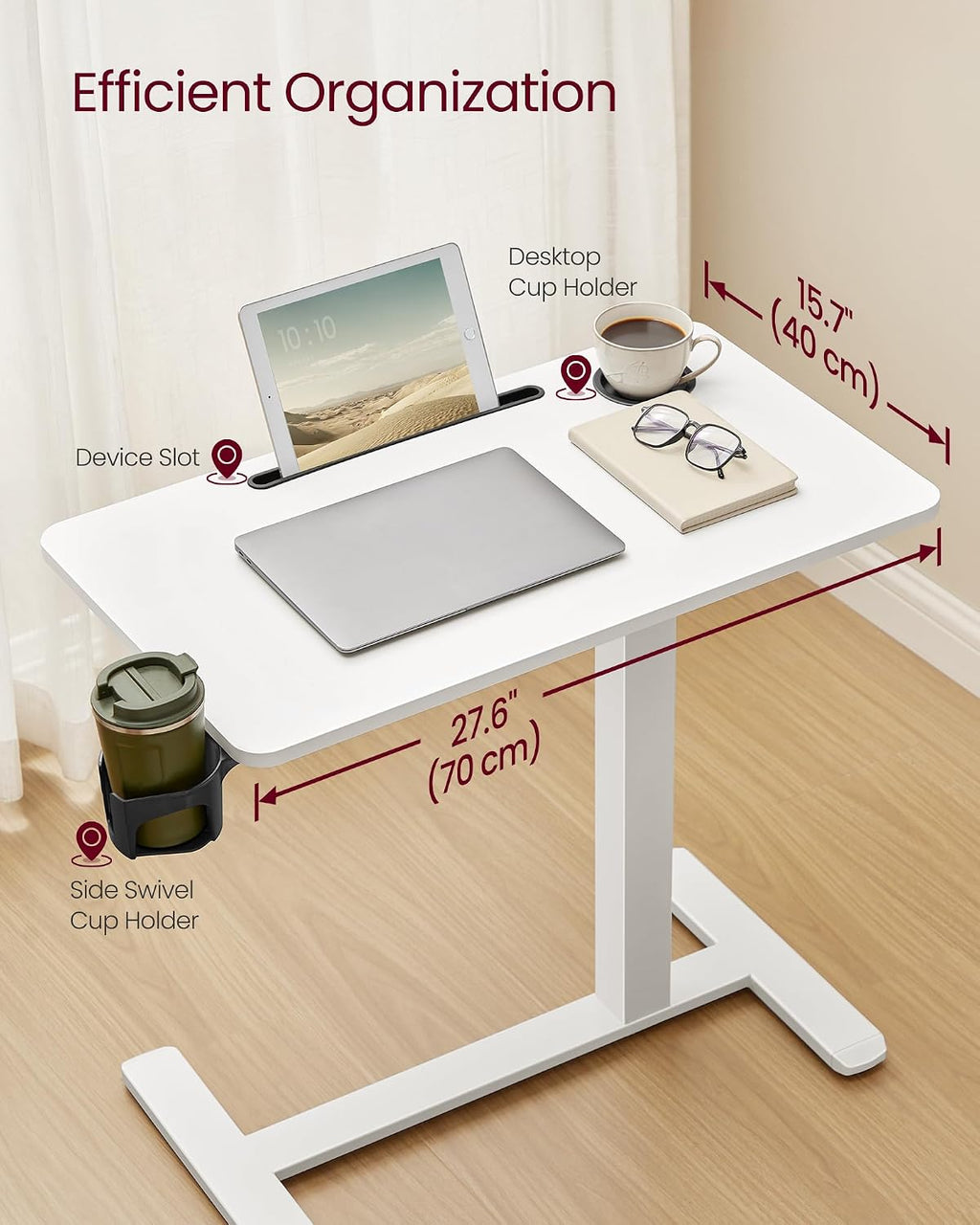 VASAGLE Overbed Table with Wheels, Mobile Laptop Standing Desk, 27.6 Inch - Image 6