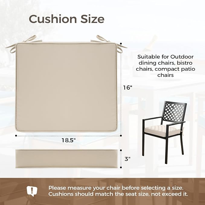 UNIKOME Outdoor Chair Cushions Set of 4, Water Resistant Patio Seat Cushions with Ties for Outdoor Furniture, High-Density Foam, UV & Fade Resistant, Piped Edge – 18.5" x 16" x 3", Beige - Image 2