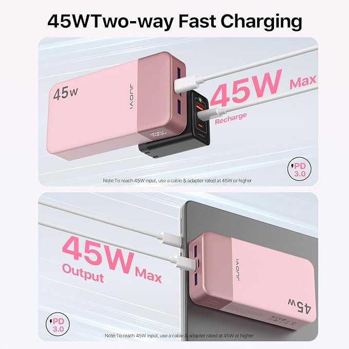 JUOVI Power Bank 45W 20000mAh Portable Charger USB C, PD QC Fast Charging 4-Port(2C+2A) External Battery Pack with LED Display, for iPhone 15 16 MacBook ipad | PD QC Fast Charging with 4 USB Ports(2C 2A), LED Display External Battery Pack for iPad Tabl... - Image 3