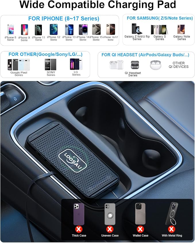 Wireless car Charger Charging pad 15w Non Slip FastCharger | for car Wireless Phone Charger for Android for iPhone 11/12/13/14/15/16 /17 Pro Max Xs,Samsung Galaxy S20, S10+ Note 9，LG - Image 4