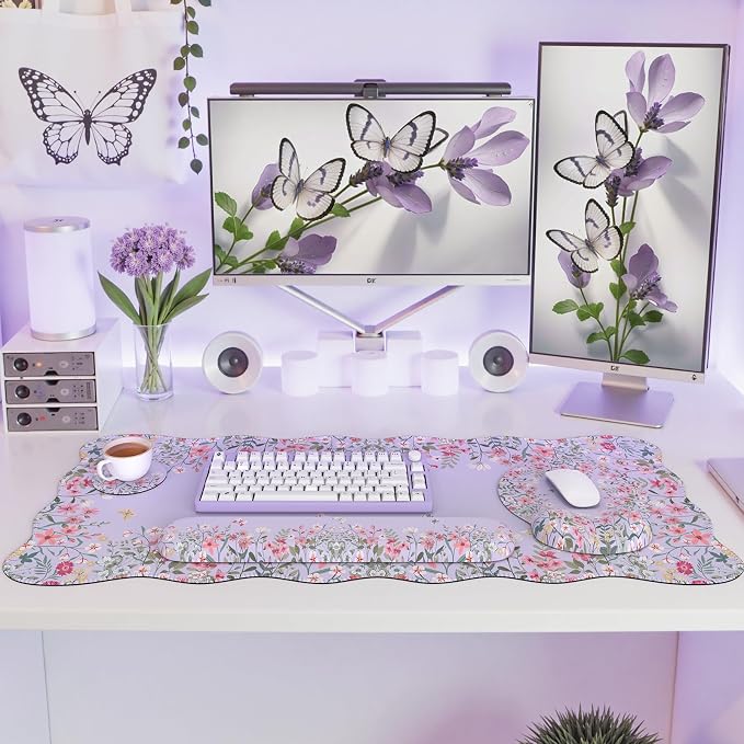 iCasso Computer Mat for Workspace, Purple 35.4"x15.7" Computer Pad | Ergonomic Desk Pad Including Keyboard Wrist Rest, Mousepad Set for Gaming Vanity Women Computer Setup - Image 7