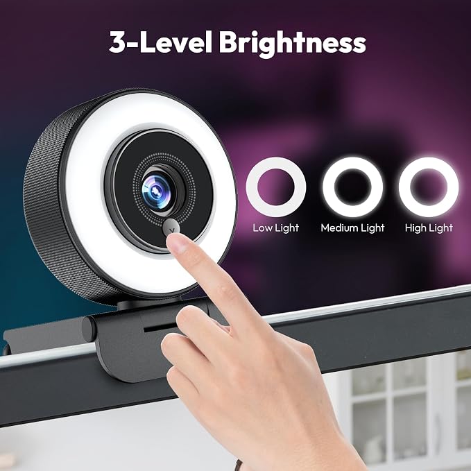 Angetube 4K Webcam with Ring Light, Computer Web Camera for Desktop, Laptop | 4K@30FPS, PDAF Autofocus, 1080P@60FPS, 2 Microphones, USB-A/C, Privacy Cover, Streaming Web Cam for PC Mac, Zoom Teams Twitch - Image 3