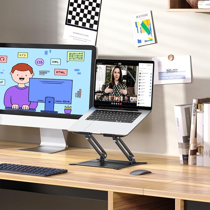 Adjustable Laptop Stand for Desk, 10-15.6“ Laptop Riser, Black | Sturdy Aluminum Foldable stand, Heat-Dissipation Design, Ergonomic Holder Fits MacBook/Dell/HP/Lenovo for Home/Office. - Image 2