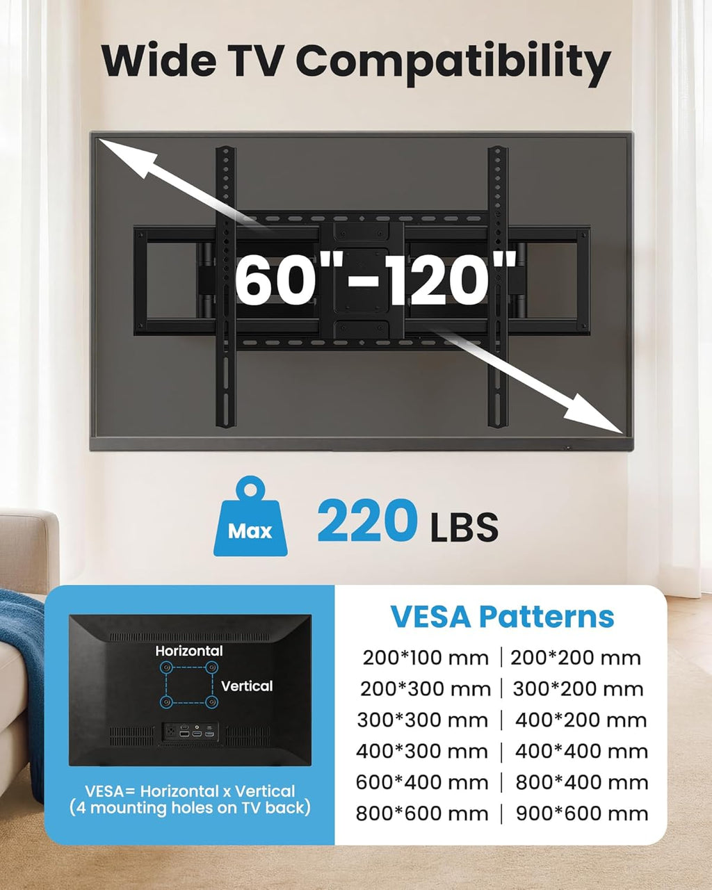 Full Motion TV Wall Mount Bracket for 85 86 90 98 100 120 inch TVs - Image 4