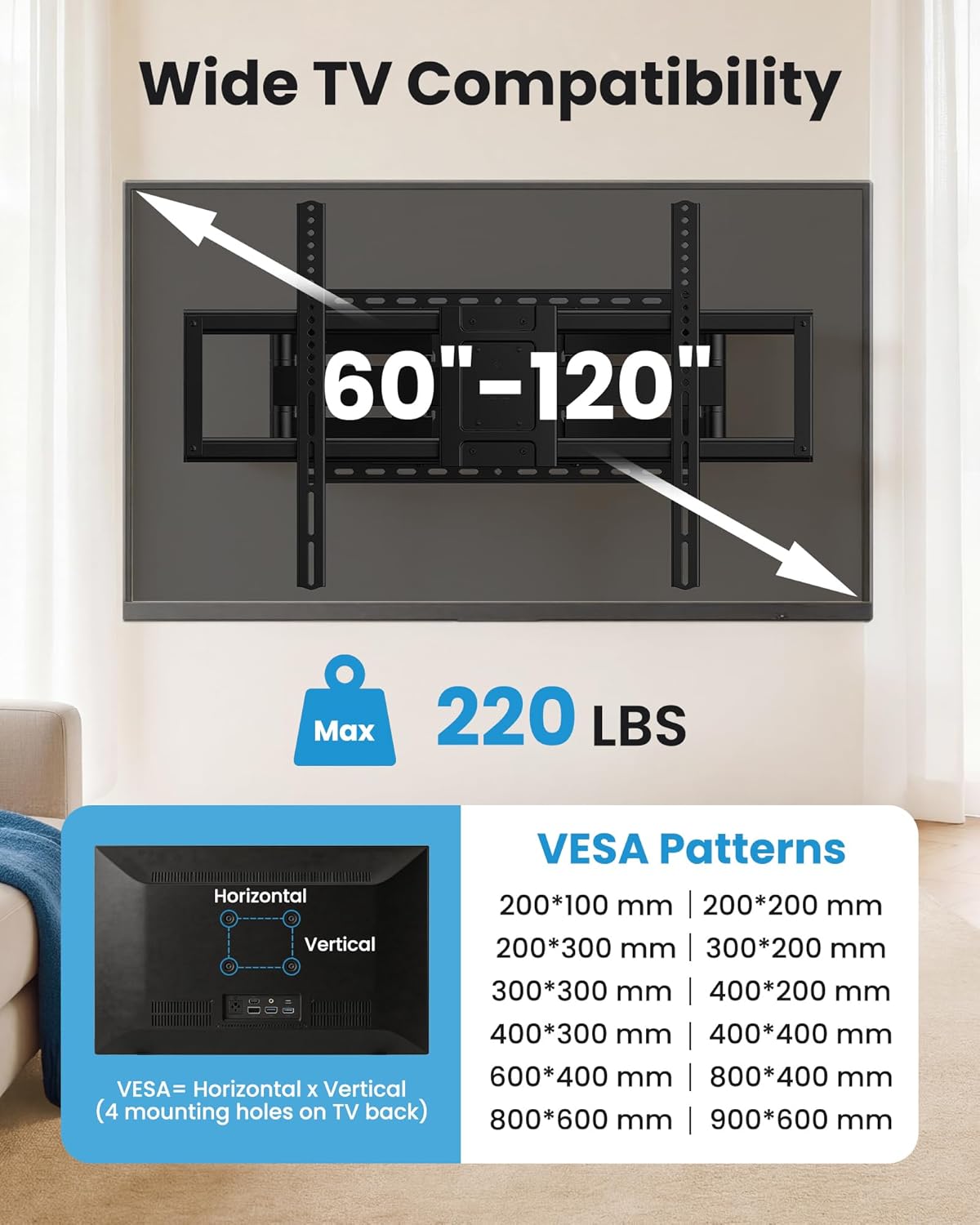 Full Motion TV Wall Mount Bracket for 85 86 90 98 100 120 inch TVs - Image 4