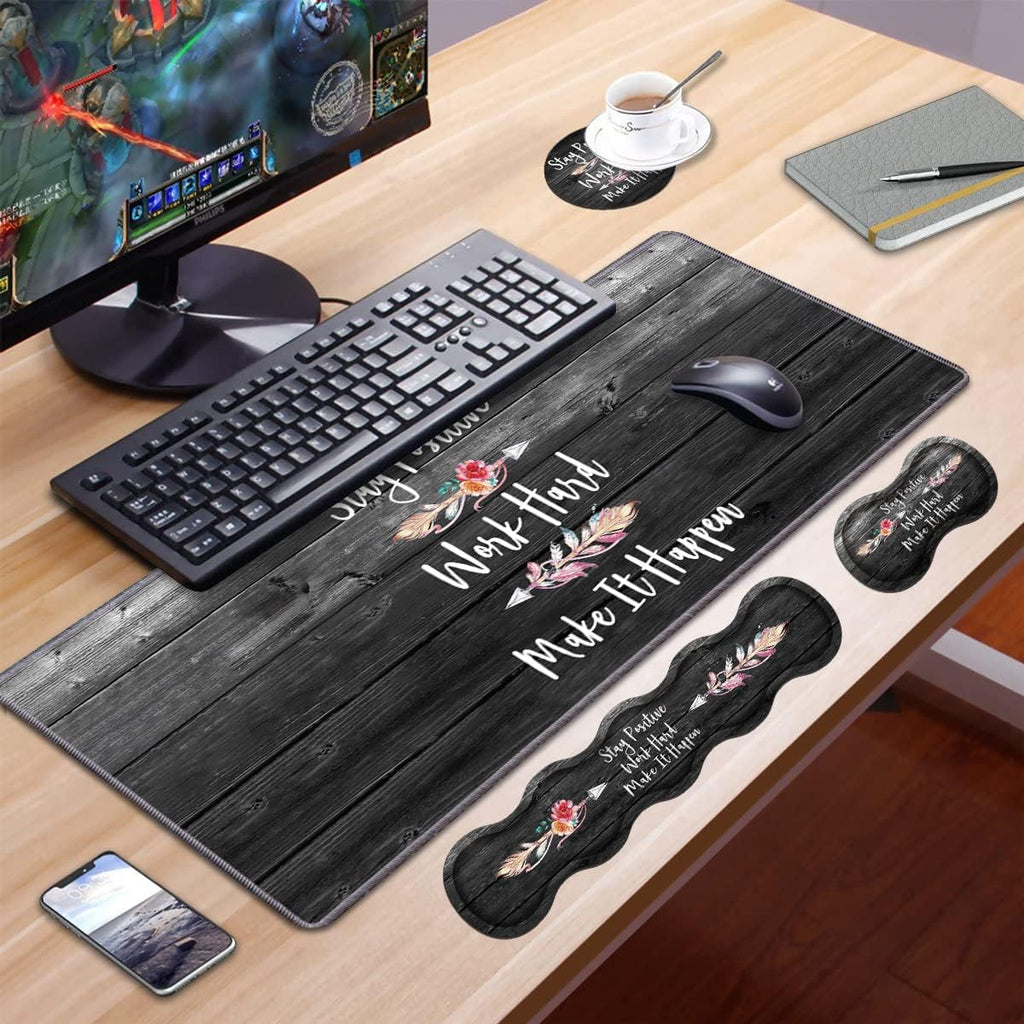 Ergonomic Keyboard Wrist Rest & Mouse Pad Wrist Rest Set, Stay Positive Work Hard and Make It Happen Pattern Inspirational Quote Large XXL Gaming Desk Mat, Memory Foam, Easy Typing Pain Relief - Image 7