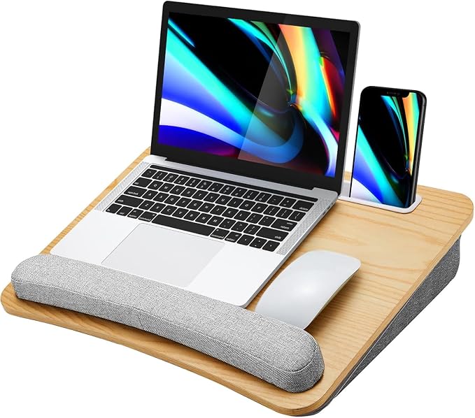 HUANUO Laptop Lap Desk with Cushion, Fit up to 15.6" Laptop，Light Wood | Portable Lap Desk with Pillow Cushion, Anti-Slip Strip & Storage Function for Home Office Students as Computer Laptop Stand by HUANUO