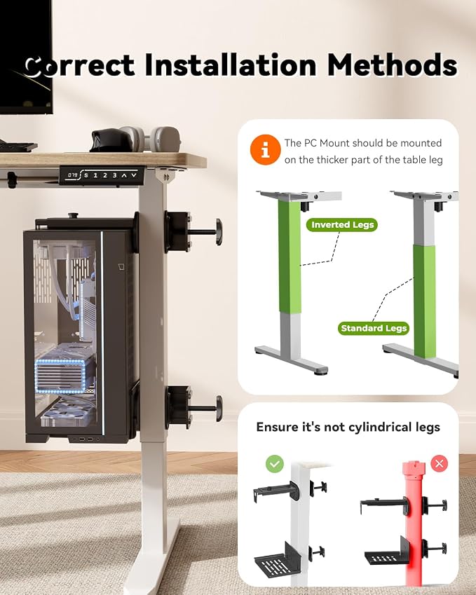 JOY worker Under Desk PC Mount for Standing Desk, Clamp-On Leg CPU Holder | No Drilling, Clamp-On Desk Leg, Black Adjustable Computer Tower Mount Holds Up to 44lbs, Under Desk PC Holder, Space Saving - Image 9