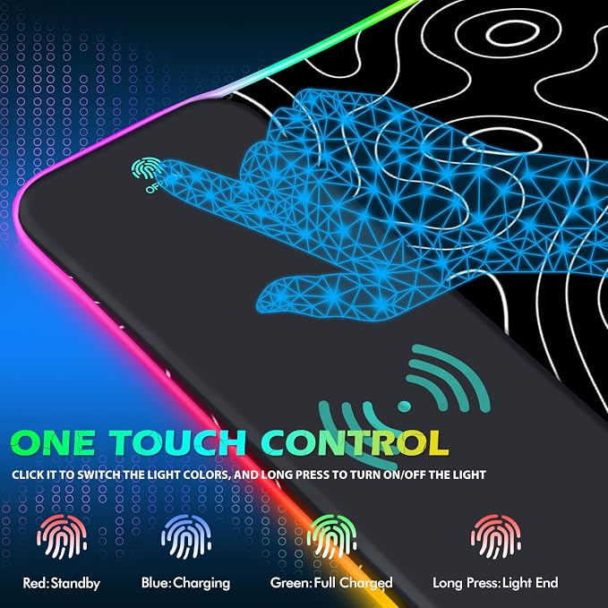 ToLuLu RGB Wireless Charging Gaming Mouse Pad, 7.5/10/15W 10 Light Modes LED Mouse Pad Computer Keyboard Mat Mousepad, 800x300x4MM Extended Large Desk Pad for Gamer, Black and White Abstract Lines - Image 4
