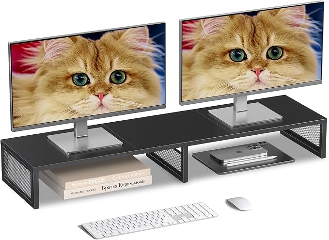 Dual Computer Monitor Stand Riser, Desk Organizers and Accessories, Printer & TV Stand, Desk Shelf, Office Desk Accessories & Desktop Workspace Organizer for Office Supplies, Black - Image 8