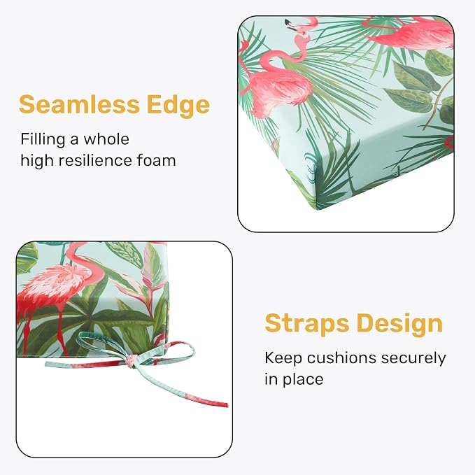 Outdoor Chair Cushions, Set of 4, 24"*24"*4", Water Resistant, Flamingos - Image 4