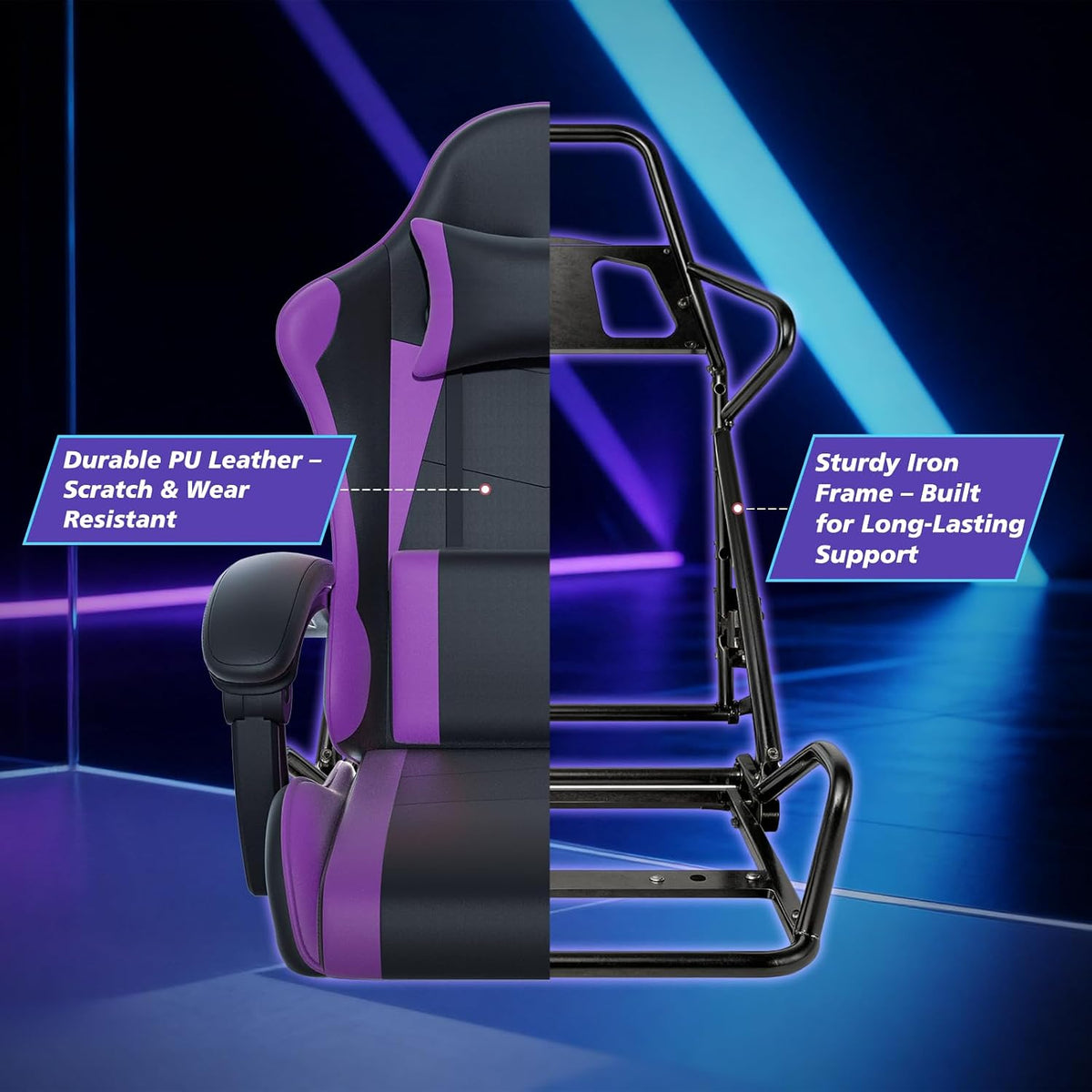 Magshion Video Gaming Computer Chair with Footrest, Purple - Image 9