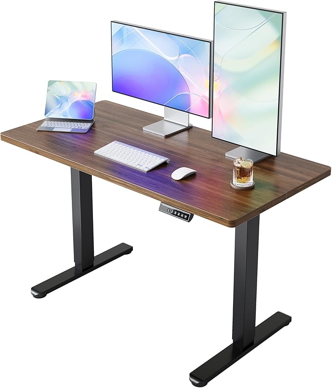 HUANUO 55x28 Inch Electric Standing Desk, Height Adjustable, Black Walnut | 176 Lbs Capacity, Smooth Home Office Desk, 4 Memory Presets & Headphone Hooks, 28.3–46.5 Inch Height Range, Easy to assemble by HUANUO