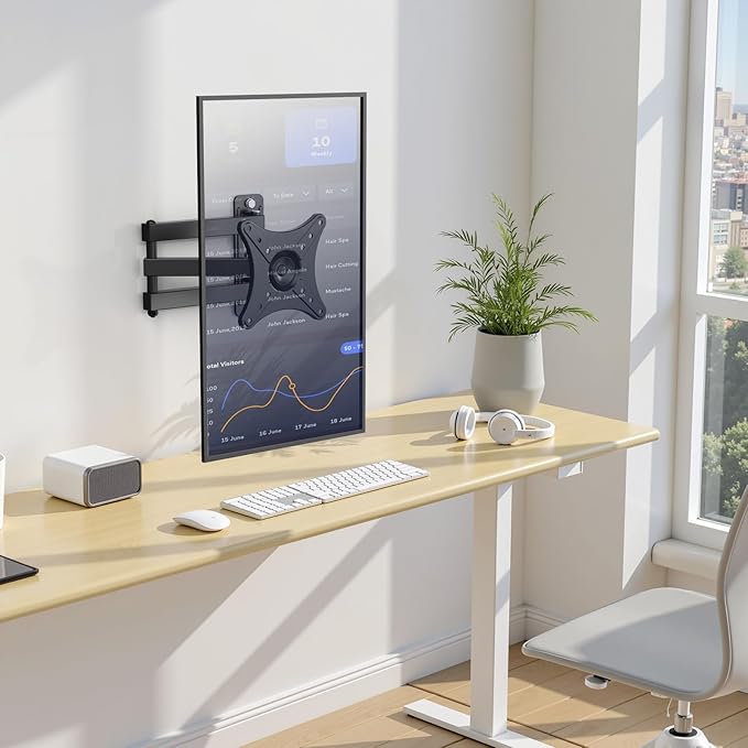 Full Motion TV Monitor Wall Mount Bracket for Most 13-32 Inch LED LCD Flat Curved Screen, Max VESA 100x100mm up to 33lbs, 360° Rotation Swivel Tilt Extension，Adjustable Articulating Arms - Image 6