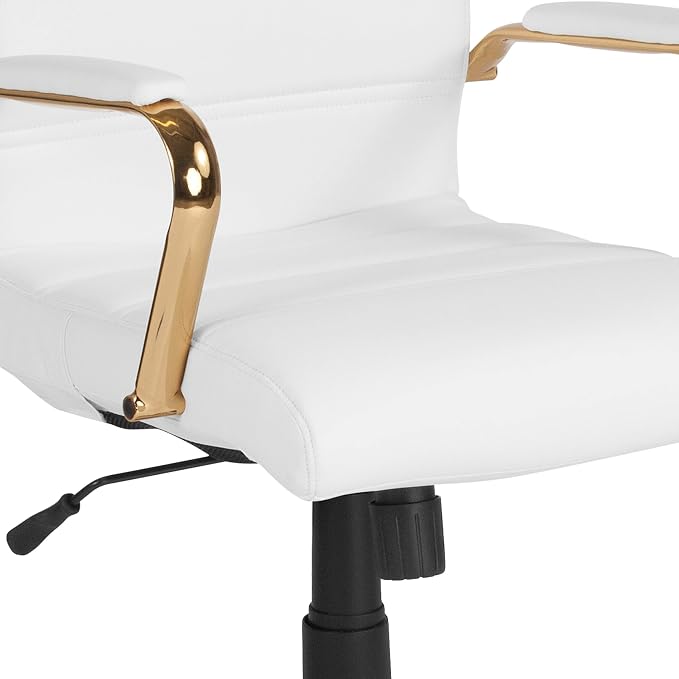 Flash Furniture Mid-Back White LeatherSoft Executive Swivel Office Chair with Gold Frame and Arms - Image 14