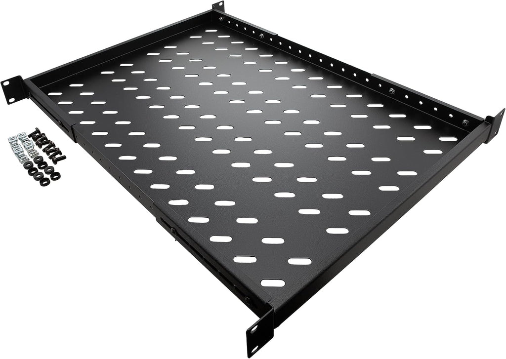 Navepoint 1U 19-Inch Fixed 4-Post Rack Mount Server Shelf with Adjustable Depth from 18-34 Inch Black by NavePoint