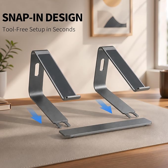 Orionstar Ergonomic Laptop Stand, Premium 5mm Aluminum Riser for 10-15.6 Inch Notebook Computer, Tool-Free Detachable Elevator Holder for Desk Office, Sturdy Riser for Eye-Level Neck Relief, Grey - Image 6