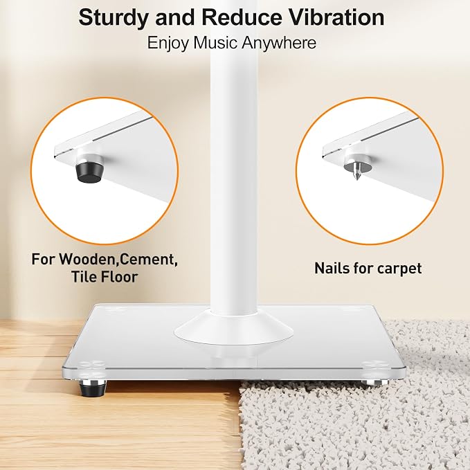 Speaker Stands Pair, 28"-37.4" Height Adjustable, Max 22 lbs, Glass Base | Surround Sound Speaker Stand with Cable Management, Universal Floor Stand for Bookshelf Satellite Studio Large Speaker, White - Image 3
