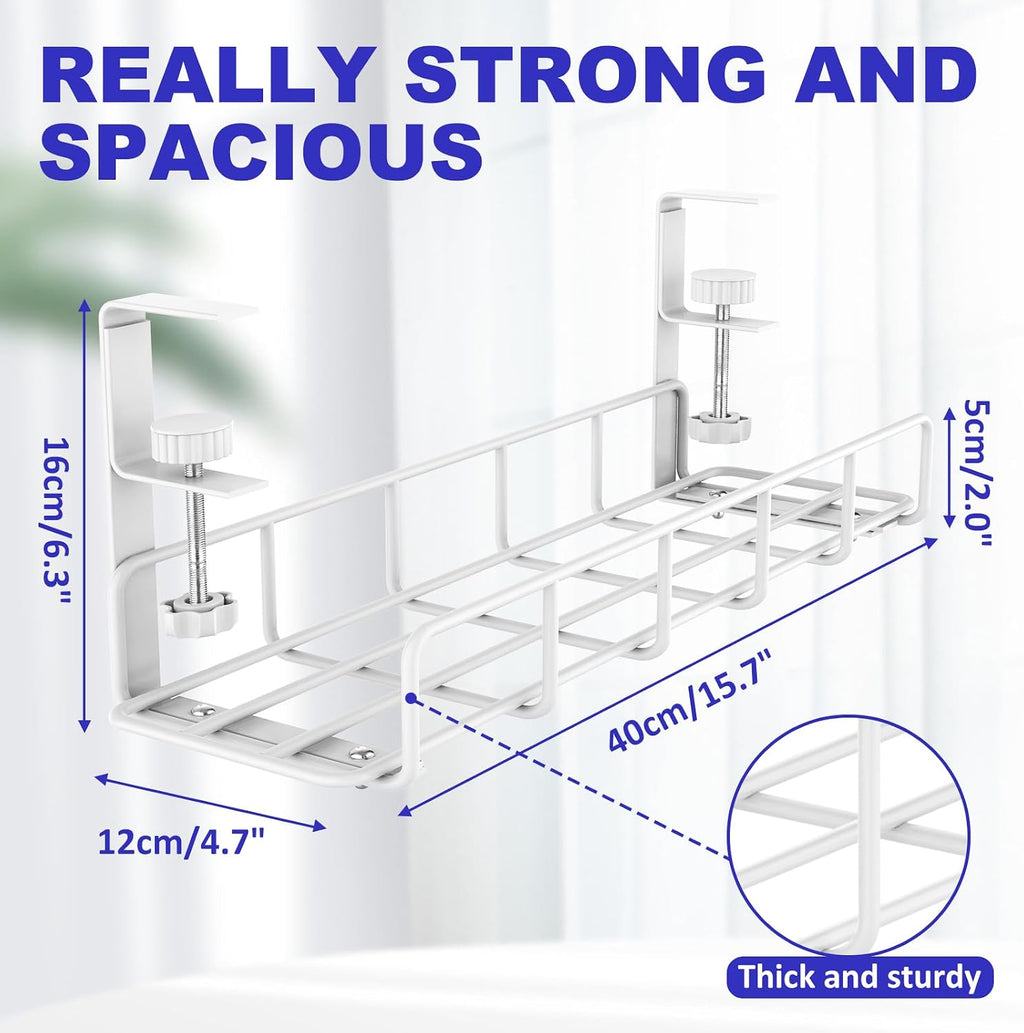 Under Desk Cable Management Tray No Drill Steel Rack White - Image 6