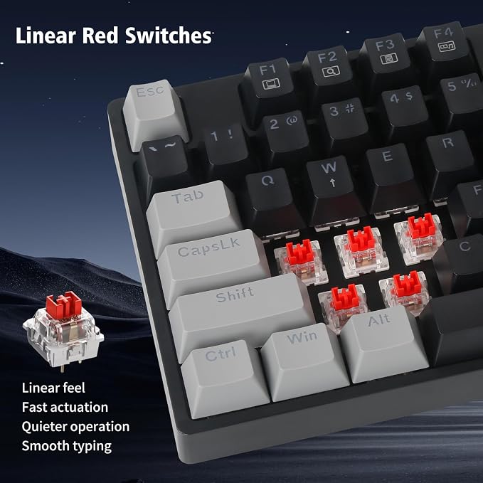E-YOOSO Wired Mechanical Gaming Keyboard, Red Switch, Black Gray | Hot Swappable, Yellow LED Backlit, 104 Key Anti-ghosting, Full-Size Computer Keyboards for Office Work PC Mac - Image 3