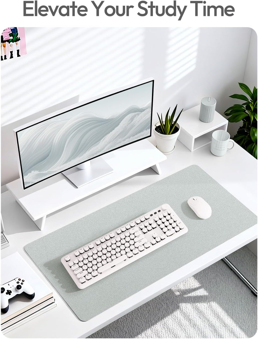 YSAGi Leather Desk Pad Protector, Office Desk Mat, Large Mouse Pad, Non-Slip PU Leather Desk Blotter, Laptop Desk Pad, Waterproof Desk Writing Pad for Office and Home (Silver, 35.4" x 17") - Image 6