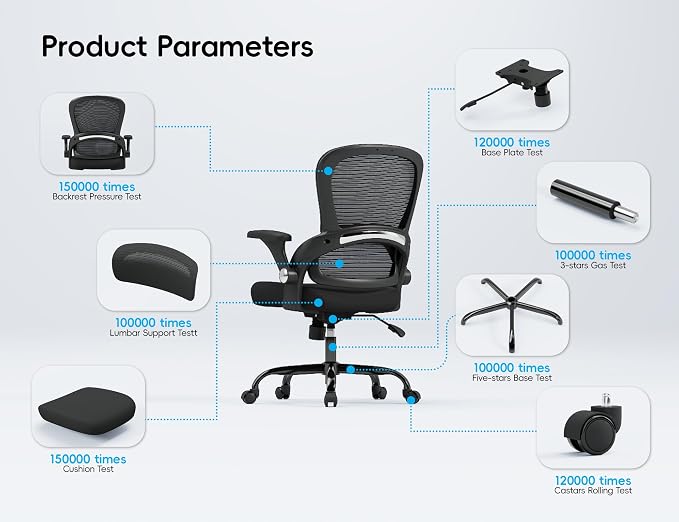 TRALT Office Chair - Ergonomic Office Chair with Back Support for Adults | Home Office Desk Chair with Lumbar Support - Ergonomic Mesh Chairs 330 lb Wide Seat for Work, Study, Office, Gaming(Black) - Image 8