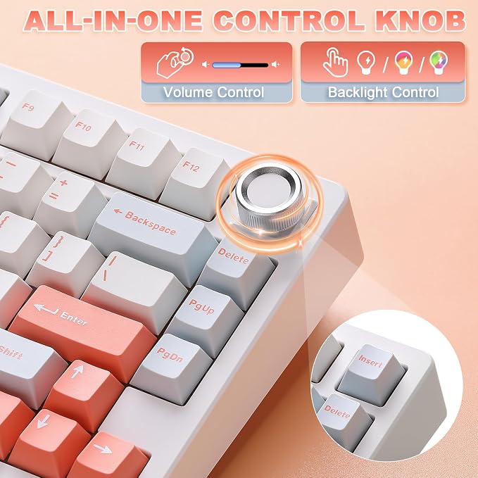 N75 V2 Mechanical Keyboard,2.4GHz/BT/Wired Wireless Gaming Keyboard | 75% Layout with Knob,Tri-Mode Bluetooth Keyboard, Creamy Keyboard with Linear Switches, RGB Backlit for Win & Mac (Orange) - Image 5