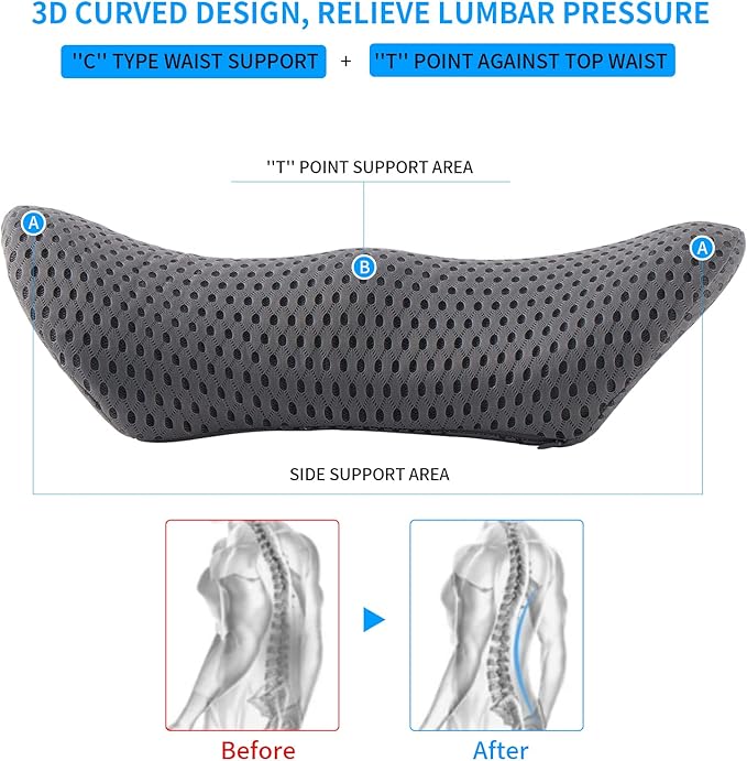 Lumbar Pillow, Memory Foam Lumbar Support Pillow for Office Chair and Car Seat, Back Support Pillow for Lower Back Pain Relief, Support Cushion Back Pillow for Sleeping, Driving, Resting - Image 3