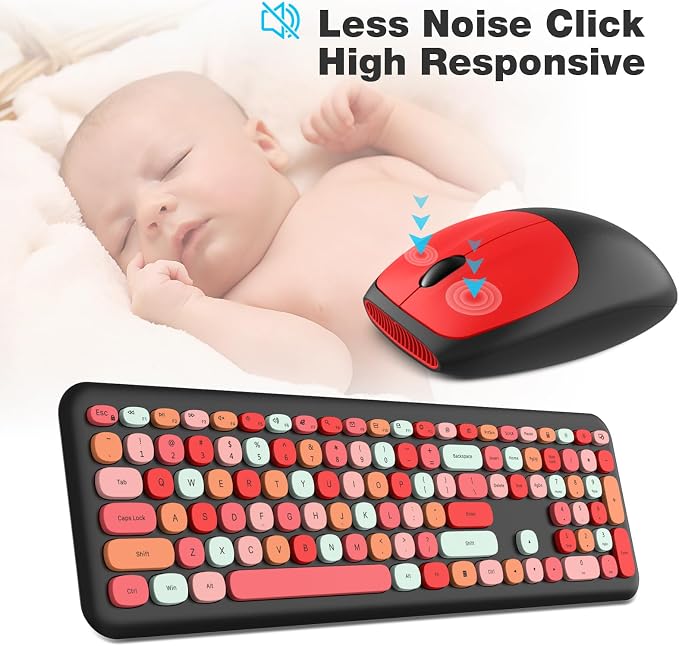 MOFII Wireless Keyboard and Mouse Combo, Colorful Full Size Keyboard with Number Pad, Silent Cute Wireless Mouse, 2.4GHz Dropout-Free Connection, for PC Laptop Computer (Black Color) - Image 5