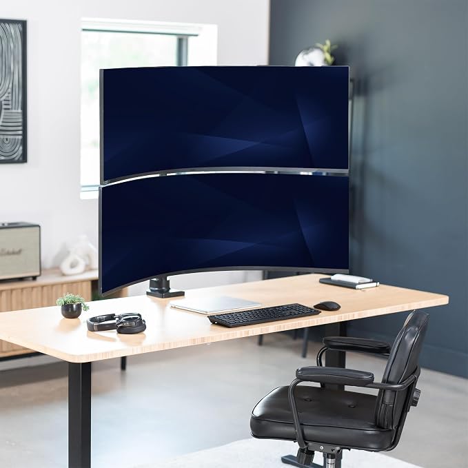 VIVO Dual Ultra-Wide Monitor Extra Tall Desk Mount for up to 49 inch Ultrawides, Clamp-on Adjustable Stand Holds 44 lbs per Screen, VESA up to 100x100mm, Black, STAND-V120T - Image 2