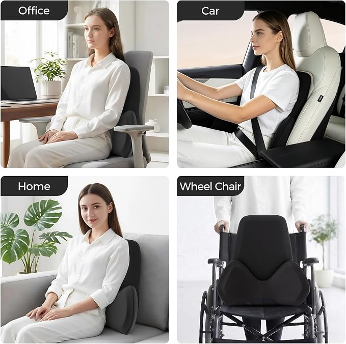 BEBAS Ergonomic Memory Foam Extended Lumbar Support Pillow for Car, Black | Extended Full Back Support, 2-in-1 Detachable Design Lumbar Cushion, Breathable Washable Cover, Fits for Driving, Office - Image 8