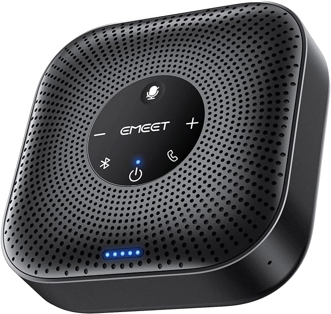 EMEET M0 Plus Conference Speaker and Microphone, 4 Mics 360° Voice Pickup | Noise Reduction, USB C&C-to-A Adapter, Bluetooth Speakerphone for 8 People w/Daisy Chain for 16, Works with Leading Software by EMEET