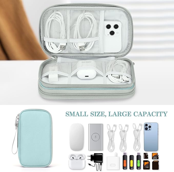 FYY Electronic Organizer, Travel Tech Pouch Bag, Medium, Mint Green | Wrist Strap, Waterproof, Double Layers Portable Electronics Travel Carrying Case for Cord, Charger, Daily Business Trips Use - Image 6