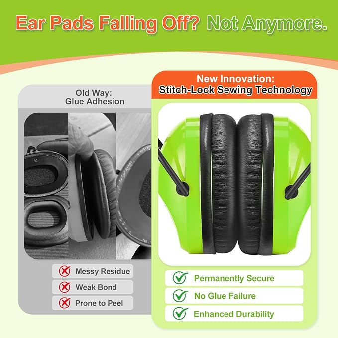 ZOHAN Kids Ear Protection 2 Pack, 25dB NRR Noise Cancelling Headphones for Kids, with Pillowy Pads, for Monster Truck, School, Autism, Sensory, Fireworks, Concerts, Events (Orange+Green) - Image 2