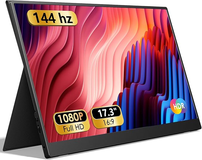 ForHelp 17.3" Portable Monitor 1080P FHD 144Hz Narrow Edge Laptop Monitor USB C HDMI Gaming Computer IPS HDR Screen, Travel Monitor for PC Mac Phone Xbox PS5 Switch Laptop w/Smart Cover & Speakers by ForhelpPortableMonitor