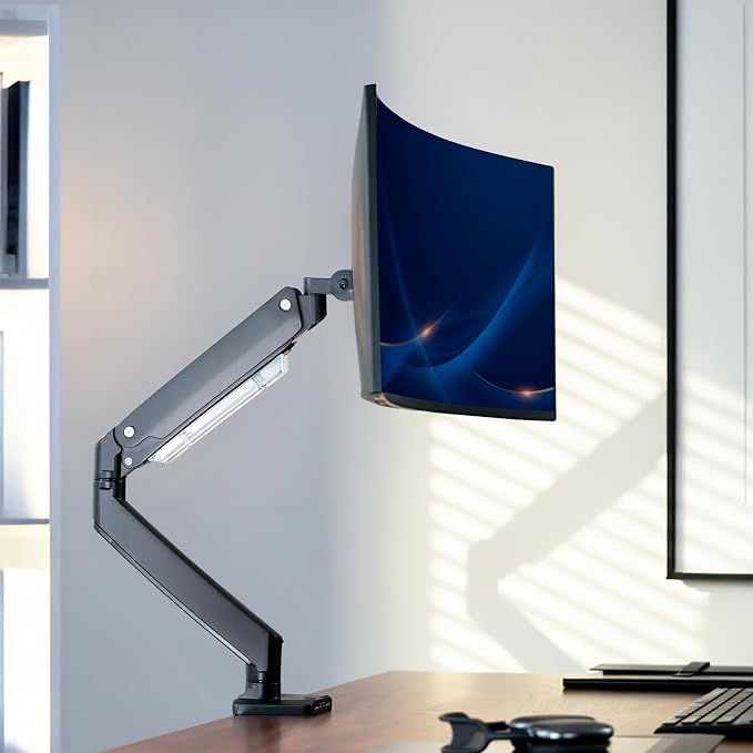 VIVO Premium Aluminum Heavy Duty Monitor Arm with 3.0 USB Ports, Fits Ultrawide Monitors up to 49 inches and 33 lbs, Single Desk Mount Stand, Pneumatic Height, Max VESA 100x100, Black, STAND-V101G1U - Image 2