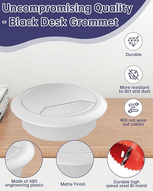 Desk Grommet 3-1/8 inch (80mm) 8 Pieces - White Desk Cable Grommet Desk Cable Hole Covers with Hole Saw for TV, Office, Wires Through Countertop and Home Table - Image 3