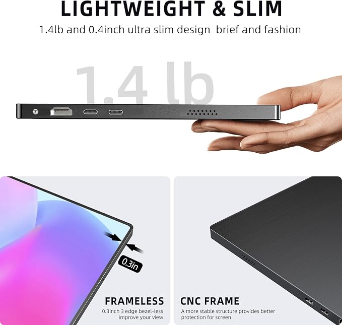 UPERFECT Portable Monitor, 15.6" IPS 1920X1080 FHD Eye Care Travel Screen | USB C, HDMI, Dual Speaker, VESA, Gaming Monitor, External Monitor for Laptop PC Phone w/Case - Image 5