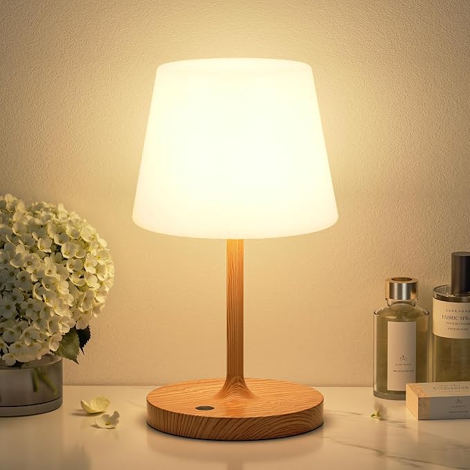 Shower Lamp IP54 Waterproof, Cordless Rechargeable Table Lamp, Outdoor Use | 4000mAh Battery Operated, Dimmable Touch Desk Light for Bathroom, Bathtub, Kitchen, Bedroom, Patio, Camping, Wood Grain 1Pack - Image 8