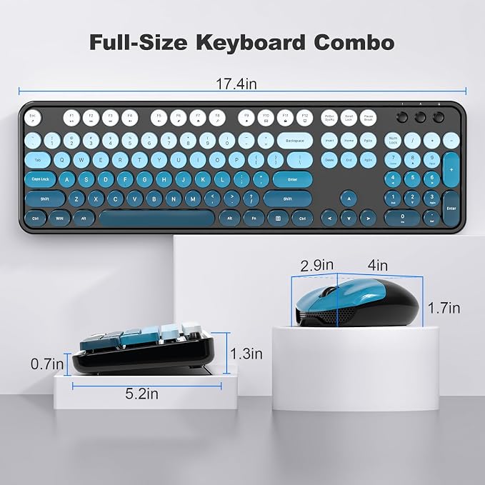 MOFII Wireless Keyboard and Mouse Combo, 2.4GHz Retro Typewriter Keyboard Full Size, Cute Wireless Mice, USB Dongle Plug and Play, for Laptop, PC, Desktop, Windows (Black Blue Gradient Color) - Image 7
