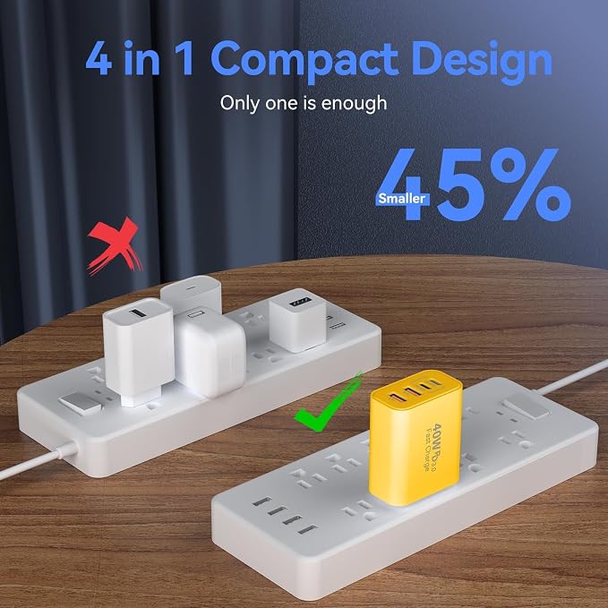 USB C Wall Fast Charger Block, 40W 4-Port Type C Chargers Fast Charging Blocks PD Power Charger Adapter+QC 3.0 USB Multiport Charger Brick for Phone 17/16/15/14/13/12 Pro Max, i-Pad, Galaxy S25-2Pack - Image 6