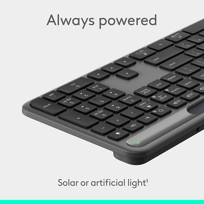 Logitech Signature Slim Solar+ Wireless Bluetooth Keyboard K980 - Graphite | Signature, solar and artificial light powered, up to 10 years battery life, customizable keys - Image 2