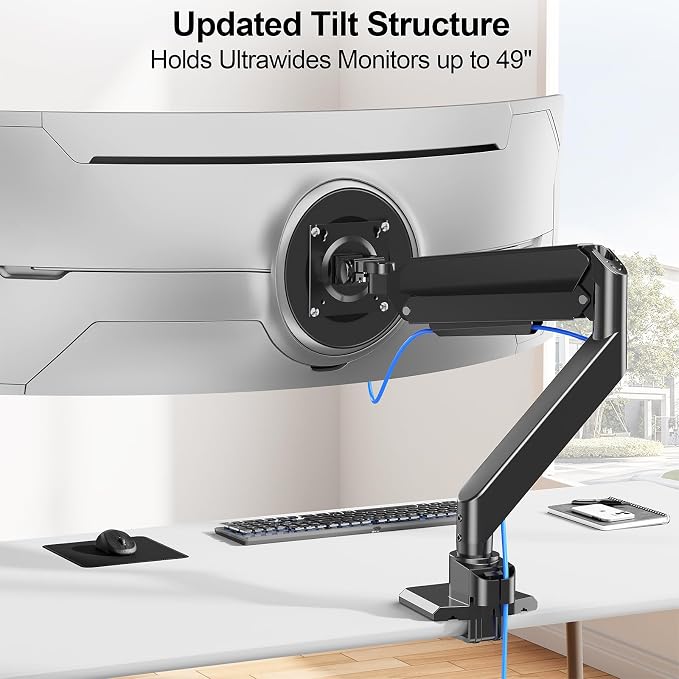 Heavy Duty Monitor Mount for Max 49" Ultrawide Screens | Hold up to 44 lbs, Premium Single Monitor Arm for Samsung Odyssey G9 and More, Adjustable Gas Spring Desk Stand, VESA Mount - Image 9